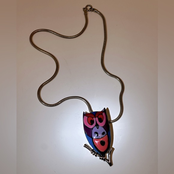 VNTG 70’s EISENBERG Enamel Owl Necklace - Picture 4 of 8